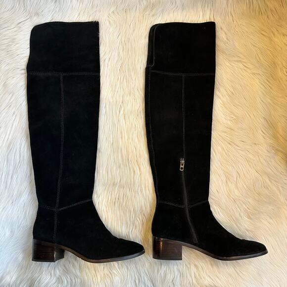 COACH Lucia Split Over The Knee High Boots Suede Tall Block Heeled, Black - Picture 3 of 15